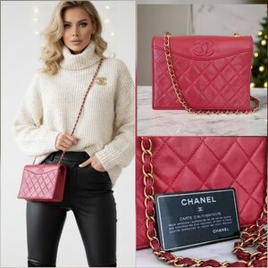 ​🌹 RARE CHANEL Vintage Red Lambskin Diana Flap Bag - 24K Gold Hardware 🌹